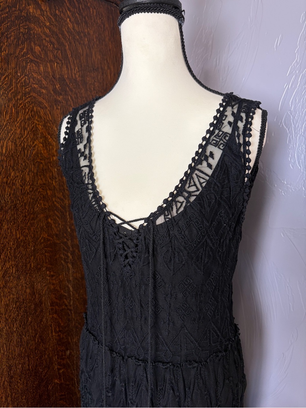 Ruby Yaya Black Lace Crochet V-Neck Maxi Dress With Black Slip Dress - Picture 2 of 15